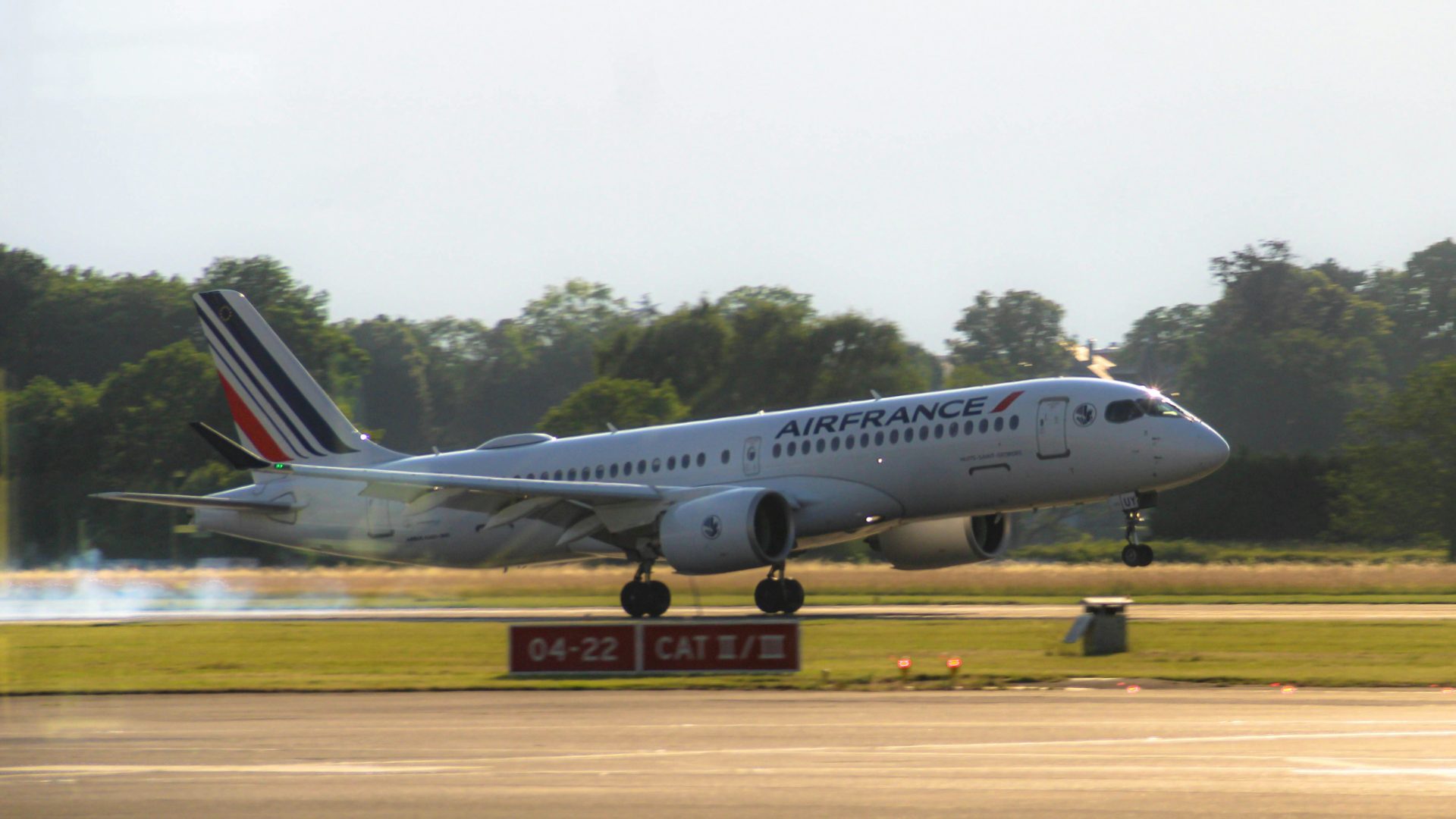 Air france airplane landing on a runway